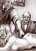 New to slavery - kneeling stark naked between the members's legs by Thorn